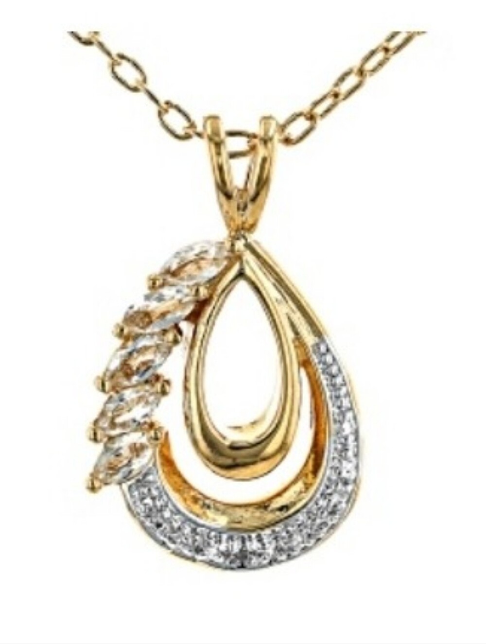 White Topaz Diamond Accent Pendant Necklace 18K Yellow Gold Over Bronze 0.27 CTW - Picture 5 of 5